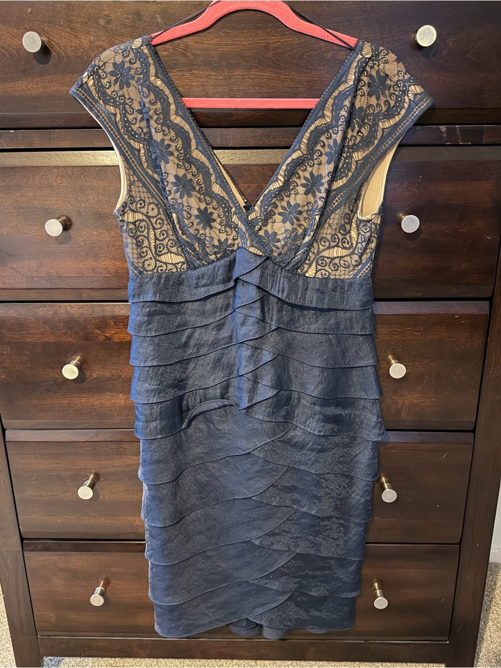 Adrianna Papell Navy Lace Dress with Nude Lining